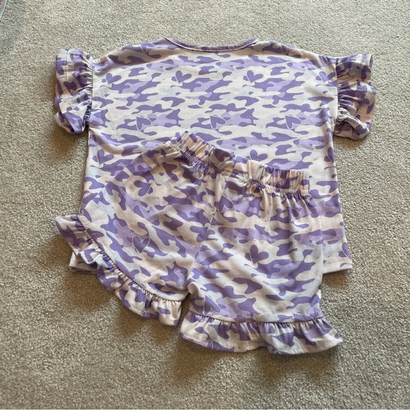 Sleep On It Be Happy Purple Camo Top And Bow Shorts Pajama Set. Size XS (4/5) - Picture 7 of 8
